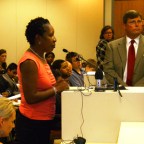 Elaine Riddick, one of the 132 confirmed victims of the state’s forced-sterilization program, speaks Tuesday afternoon to a Raleigh legislative committee considering a bill that, if passed, would compensate each confirmed victim with $50,000. Stephanie Soucheray/Carolina Public Press