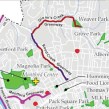 This snapshot from a proposed Asheville greenways map shows a version of the proposed Reed Creek Greenway.